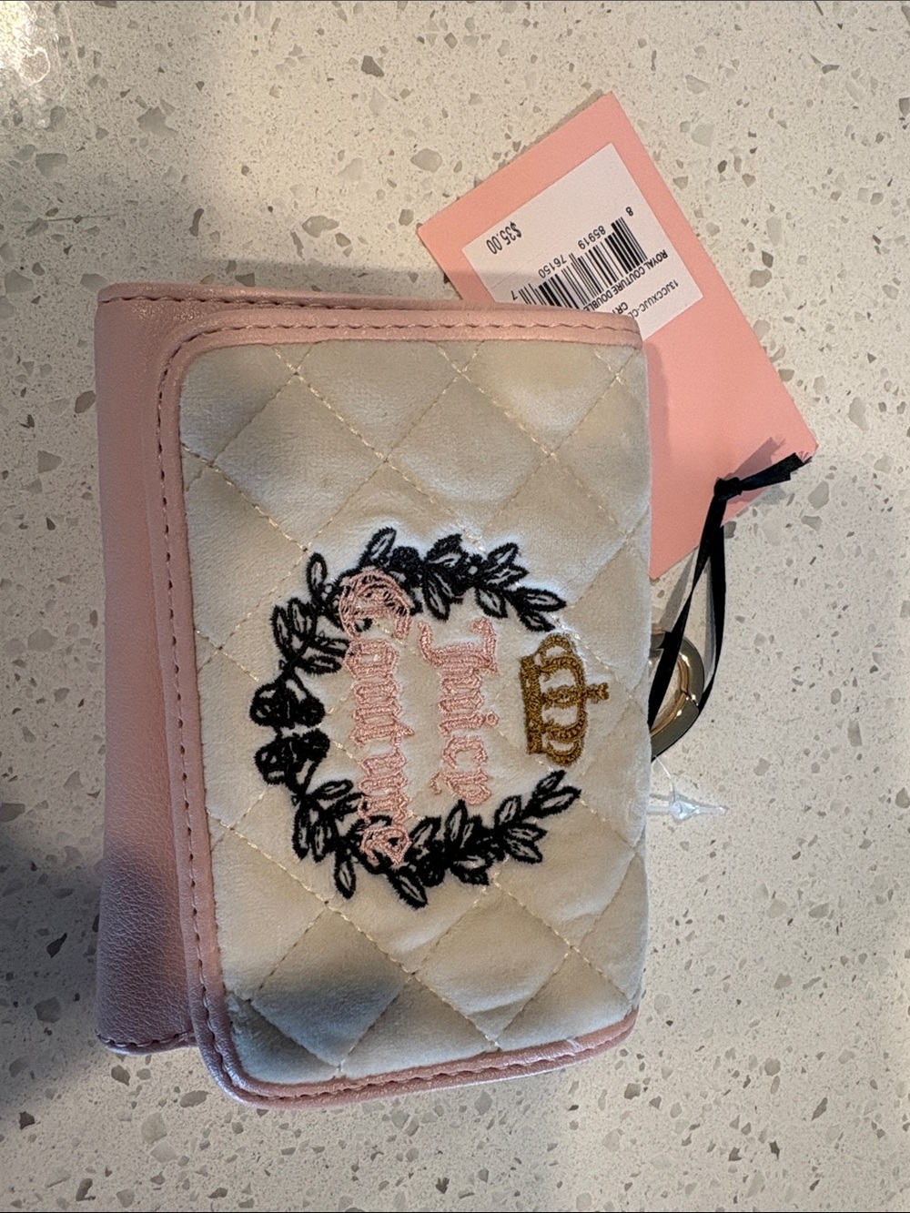 Juicy Couture Pink Quilted Card Wallet with Gold Heart Charm